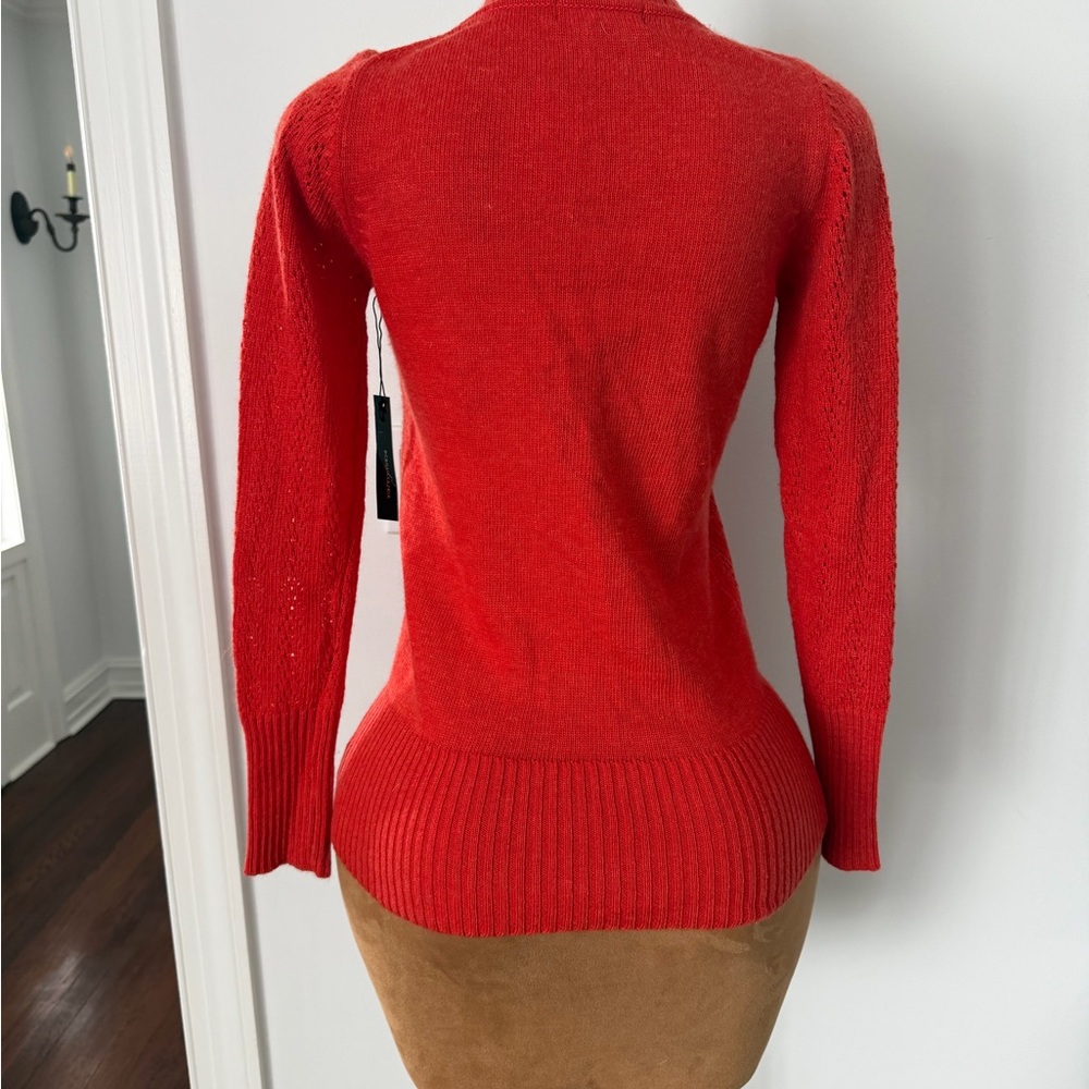 BCBG Max Azaria Burnt Orange Deep V Neck Sweater Tunic Wool Angora Large NWT - Picture 4 of 9